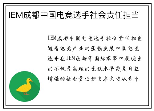 IEM成都中国电竞选手社会责任担当