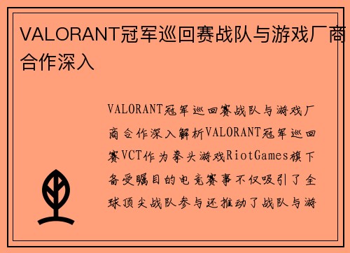 VALORANT冠军巡回赛战队与游戏厂商合作深入