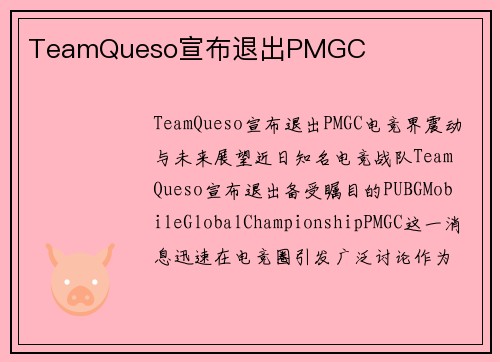 TeamQueso宣布退出PMGC